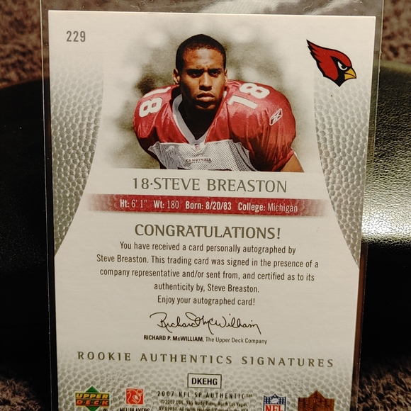 Steve Breaston AUTOGRAPH ROOKIE CARD #0090/1199 SP AUTHENTIC NFL - Picture 2 of 2